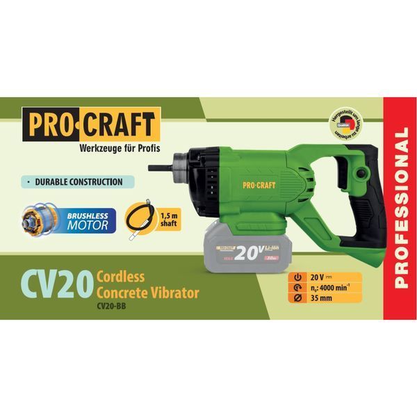 Аккумуляторный вибратор для бетона Procraft CV20 20В, бесщеточный, булава 1,5 м (без АКБ и ЗУ) 032021 фото