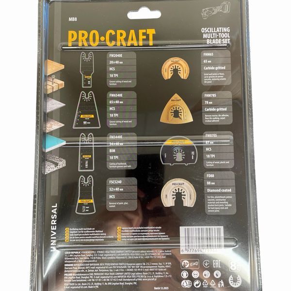 Набір насадок для реноватора Procraft MB8 &ndash; 8 шт, по дереву, металу, плитці, алмазні та карбідні MB8000 фото