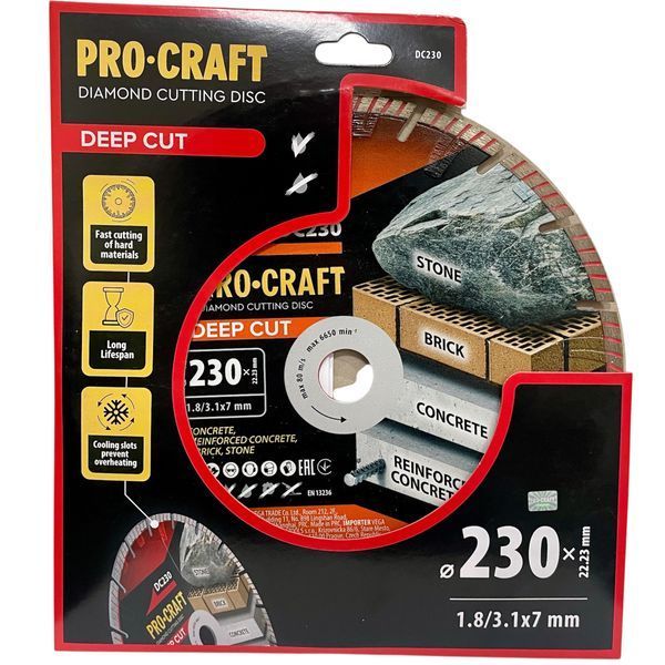Алмазный диск Procraft DC230 230 мм | 3.1 мм | Deep Cut | для бетона и камня DC2300 фото