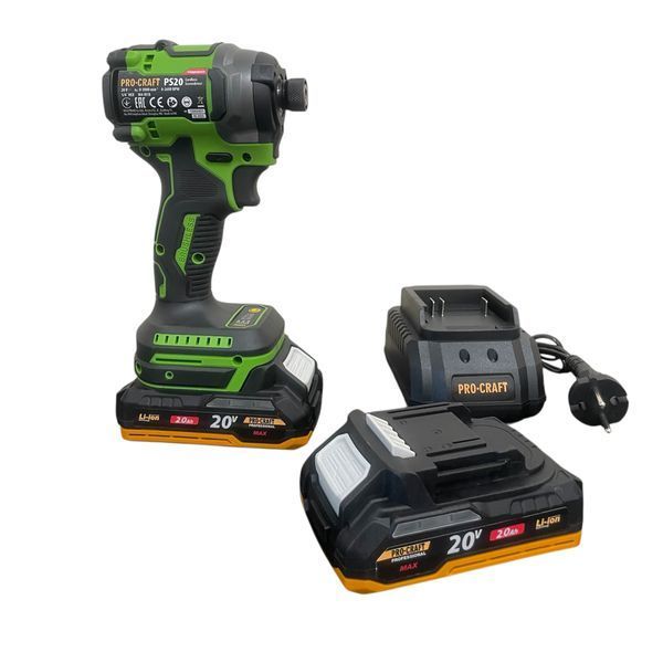 Винтовёрт аккумуляторный импорт PROCRAFT PS20, 180 Н&middot;м, бесщёточный, 2 АКБ 2А&middot;ч ps_20_2akb фото