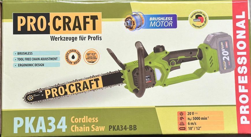 Аккумуляторная пила ProCraft PKA34 с АКБ 4 А&middot;ч и зарядным устройством &mdash; беспроводная цепная пила для сада и дома 030341_4 фото