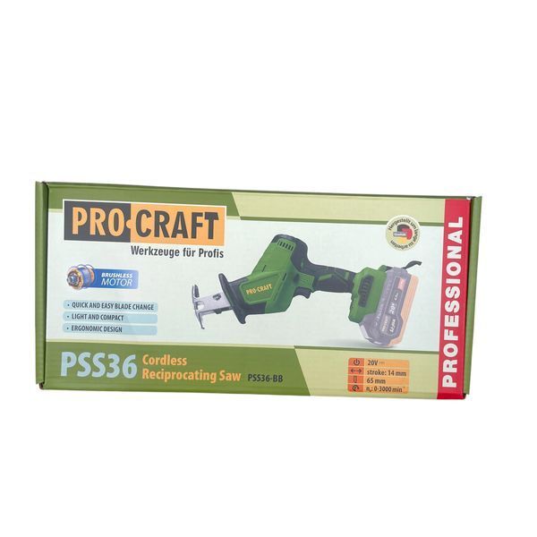 Сабельная пила аккумуляторная Procraft PSS36 бесщеточная 20В, 3000 об/мин, без АКБ и ЗУ 030363 фото
