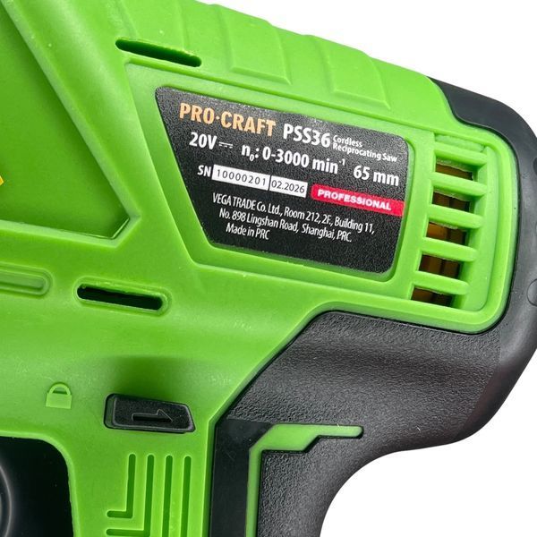 Сабельная пила аккумуляторная Procraft PSS36 бесщеточная 20В, 3000 об/мин, без АКБ и ЗУ 030363 фото