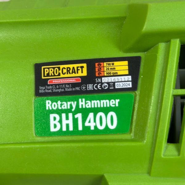 Перфоратор электрический PROCRAFT BH-1400, 3.0 Дж, прямой, SDS Plus, кейс 014001 фото