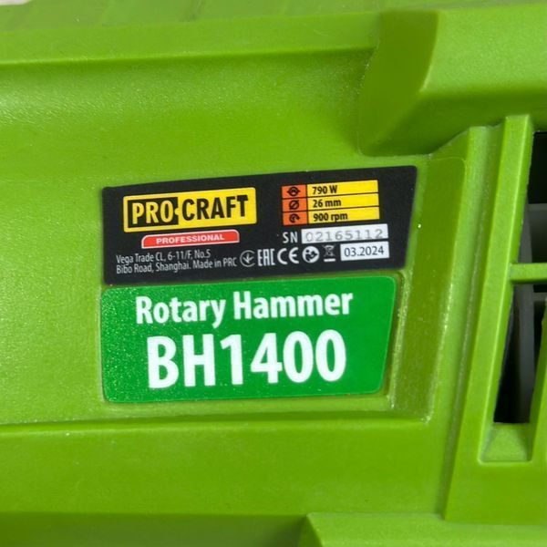 Перфоратор електричний PROCRAFT BH-1400, 3.0 Дж, прямий, SDS Plus, кейс 014001 фото