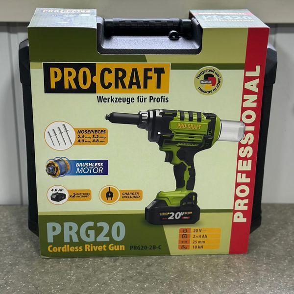 Акумуляторний заклепувальний пістолет Procraft PRG20 &mdash; з 2 АКБ 4 А&middot;г та зарядним, бездротовий заклепочник 20 В 030264 фото