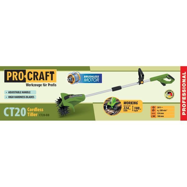 Аккумуляторный культиватор Procraft CT20 20В (без АКБ) бесщеточный, глубина 180 мм, ширина 224 мм 032003 фото