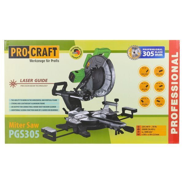 Торцовочная пила Procraft PGS305, 2000 Вт, диск 305 мм, с лазером 000305 фото
