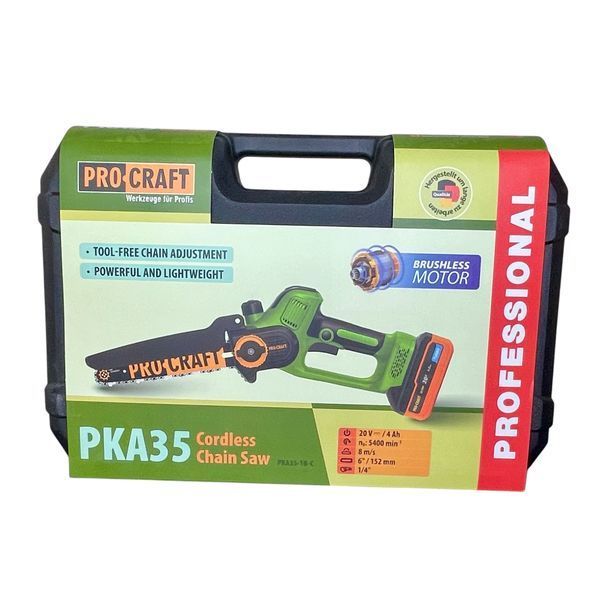 Аккумуляторная цепная пила ProCraft PKA35 (4А&middot;ч, кейс) &mdash; бесщеточная мини-пила 20В 030351 фото