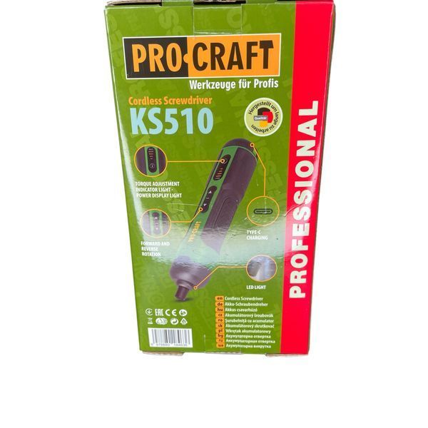 Аккумуляторная отвертка Procraft KS510 Universal 3.6В, 1.5А&middot;ч, USB-C, 5/10 Нм &ndash; компактная с АКБ и зарядкой 032510 фото